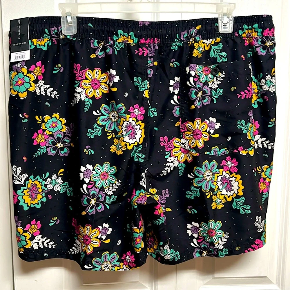 No Boundaries Black Floral Print Pocket Swim Trunks Size 2XL NWT